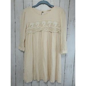 illa illa Long Sleeve Dress Light Tan Crochet Print Size Small 100% Rayon Nice!